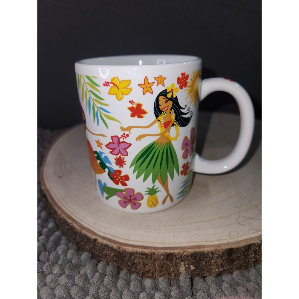 Island Hula Honeys Mug 12 oz White Coffee Cup w/ Hawaiian Florals & Hula Dancers